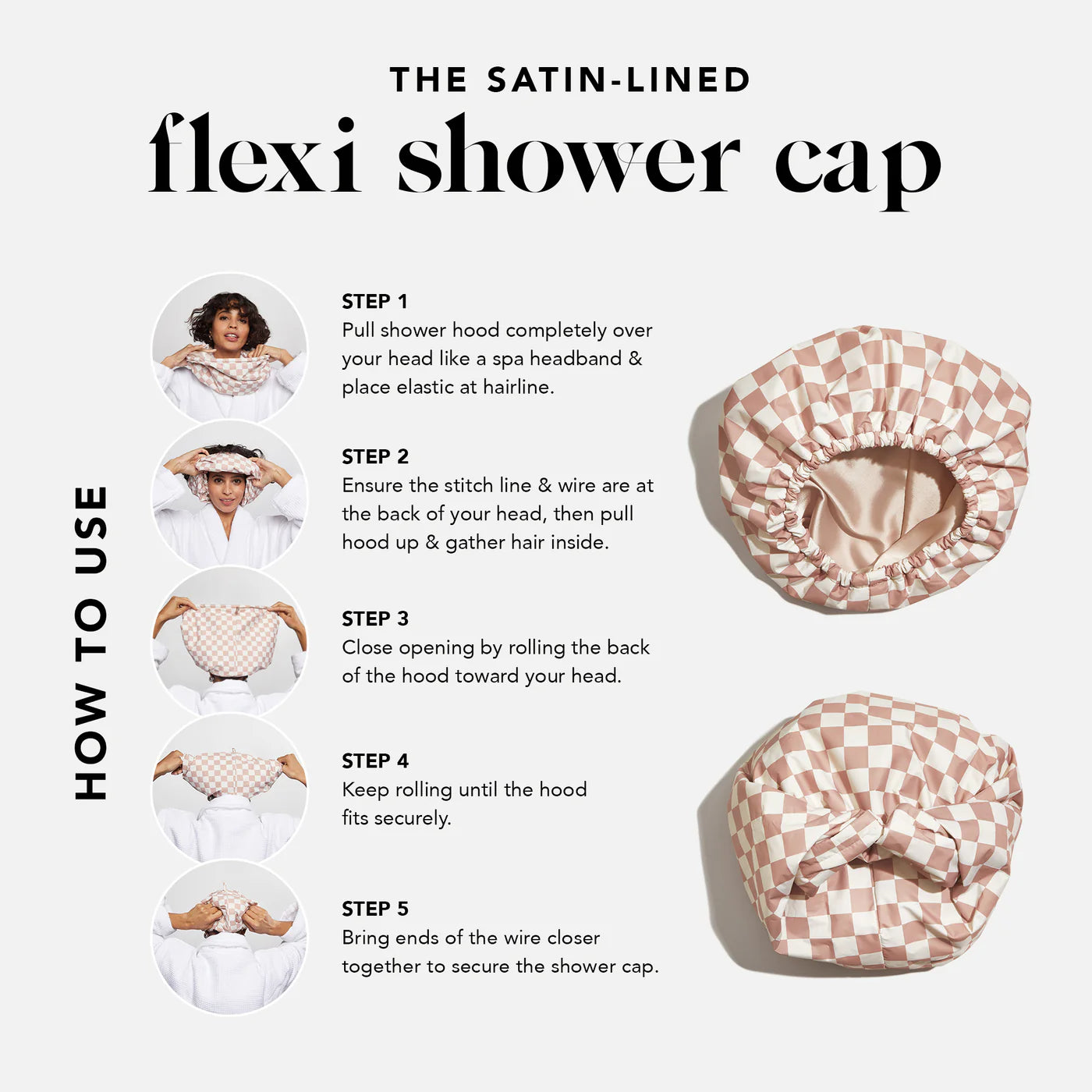 KITSCH Satin Lined Flexi Shower Cap - Gorro de ducha flexible