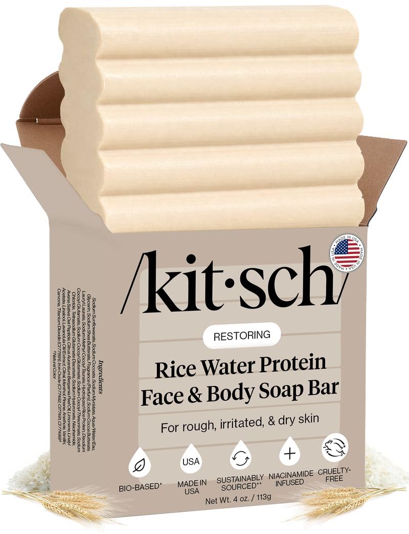 KITSCH Rice Water Protein Face & Body Wash Bar - Barra Limpiadora de Agua de Arroz para Rostro y Cuerpo