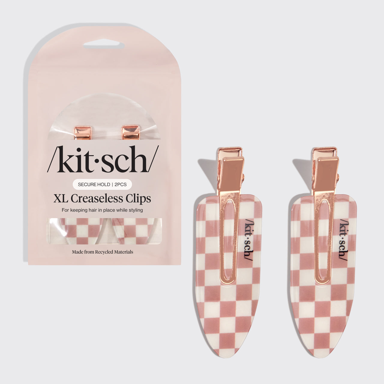 KITSCH XL Terracotta Checker Creaseless Clips 2pc Set - Pinzas Extra Grandes sin Marcas