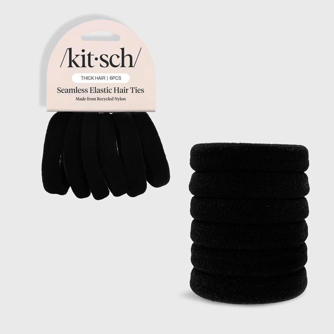 KITSCH Thick Seamless Hair Elastics 6pc Set Black – Elásticos Sin Costura Gruesos para Cabello | TOOLS & ACCESSORIES