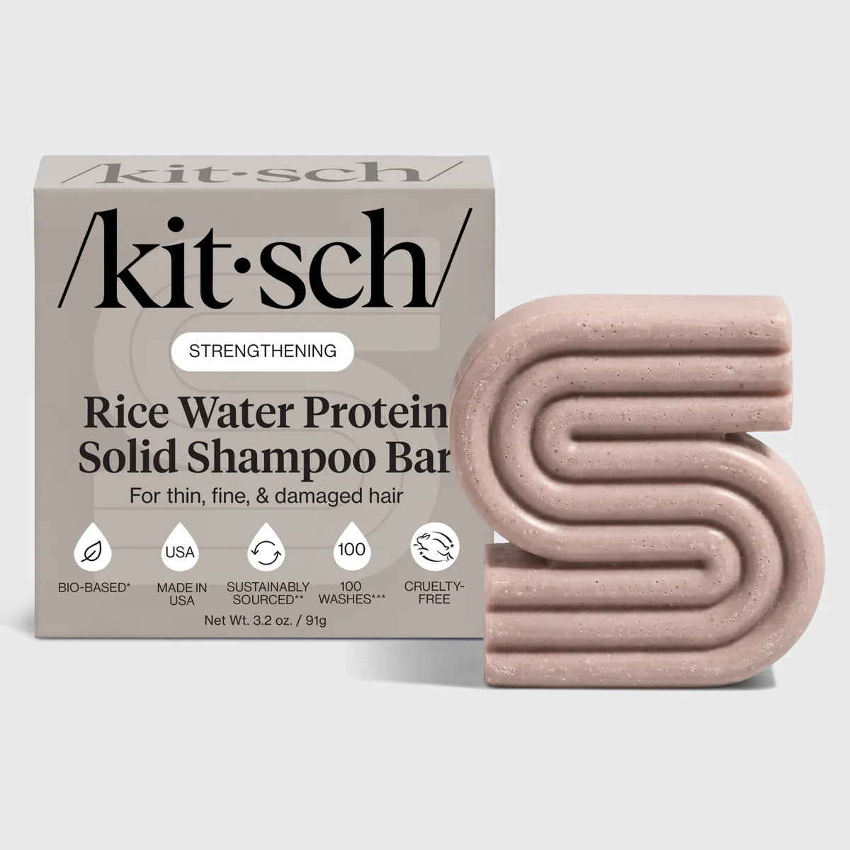 KITSCH Strengthening Rice Water Protein Solid Shampoo Bar - Champú en barra de agua de arroz para el crecimiento del cabello
