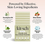 KITSCH Resurfacing Glycolic Acid Face & Body Wash Bar - Barra de Jabón de Lavado de Cara y Cuerpo de Ácido Glicólico
