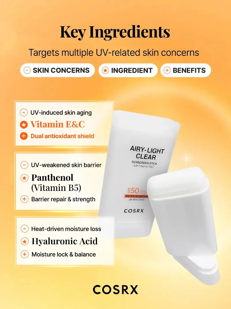 COSRX Airy Light Clear Sunscreen Stick – amplio espectro clear invisible todos los tonos Panama NAZ Beauty Shop Panama