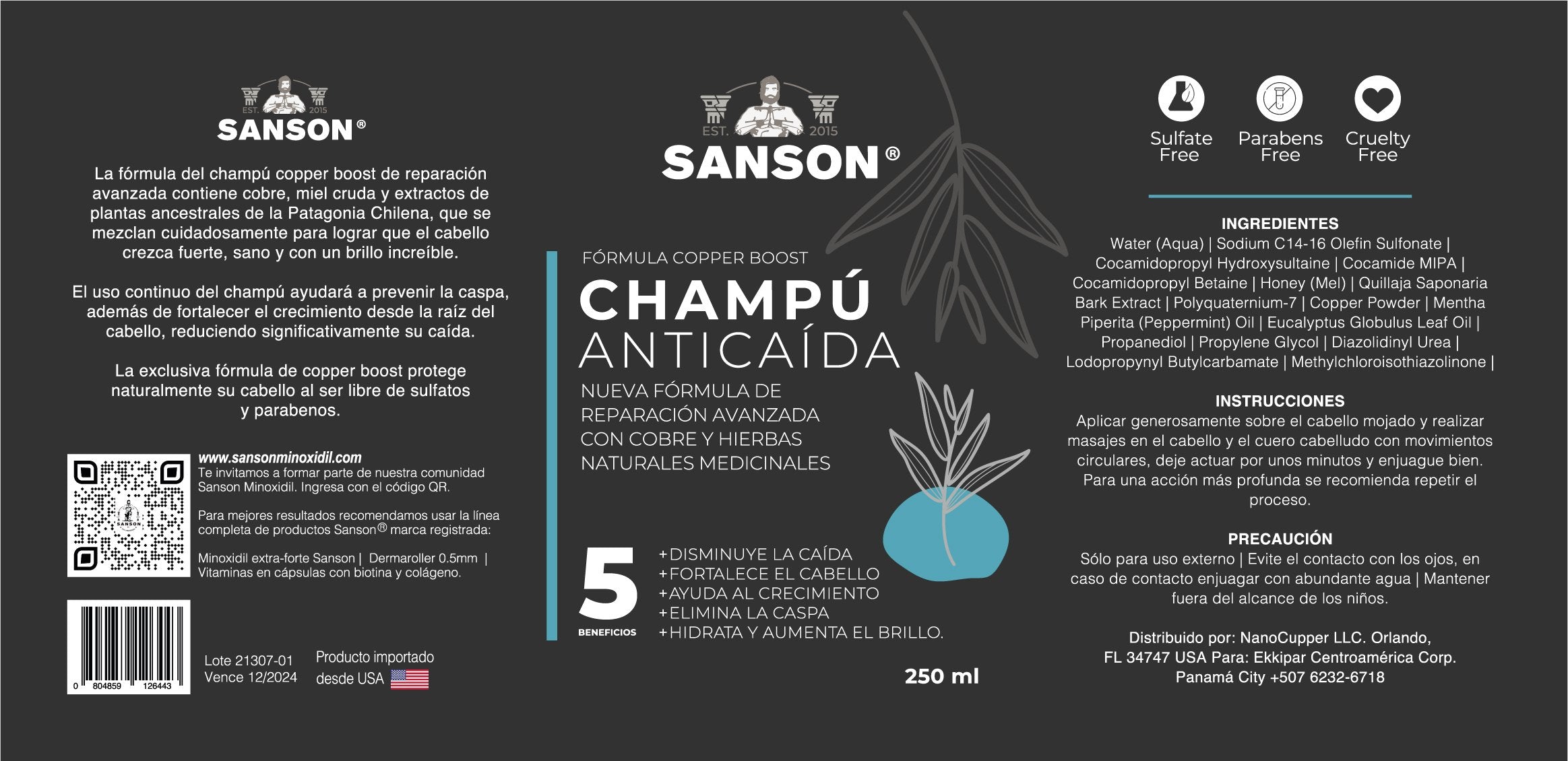 SANSON Shampoo Anticaspa Anticaída Nanopartículas Cobre Hierbas Naturales en Panamá — NAZ Beauty Shop