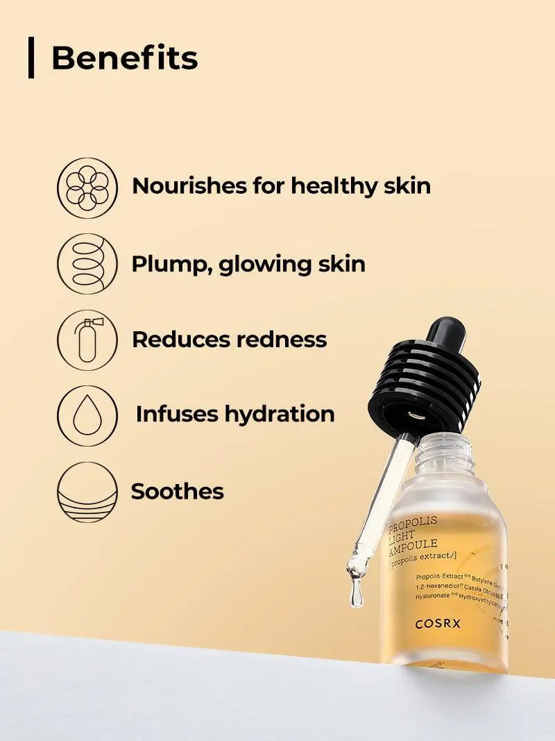COSRX Propolis Light Ampoule – reduce rojeces calma barrera cutanea pH 6.5 cruelty free Panama NAZ Beauty Shop Panama